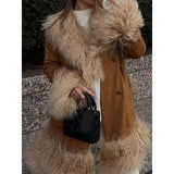 2000s fashion Fashion Stitching Fur Coat 2024 Fashion Winter Women's Button Warm Coat