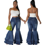 fashion Fashionable All-Match Wide-Leg Washed Denim Stretch Flared Pants