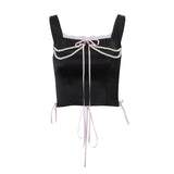 2000s fashion Women's 2024 Spring New French Pearl Chain Bow Lace Camisole