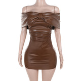 dress with bow Summer 2024 New Hip Skirt Socialite Style Sexy Slim Bow Leather Dress Women