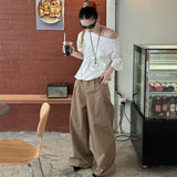 summer outfits inspo Street Wide-Leg Workwear Straight Casual Pants Pleated Loose Slimming Mop Straight Pants K335