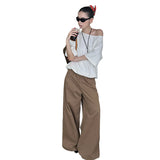 summer outfits inspo Street Wide-Leg Workwear Straight Casual Pants Pleated Loose Slimming Mop Straight Pants K335