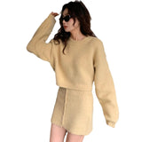 concert outfit Dongdaemun 2024 Winter New Fashion Solid Color Sweater Hot Girl Knitted Hip Skirt Two-Piece Suit for Women