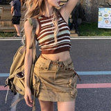 grunge outfits American Retro Street Denim Workwear Skirt 2024 Summer New Internet Celebrity High Waist Short Skirt