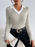 business casual outfits for women New Autumn Women's Pullover Long-Sleeved Knitted Top V-neck Simple Knitted Bottoming Shirt