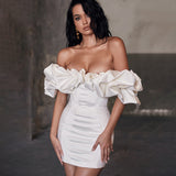 dress with bow Sexy Dress Waist-Tight Hip Skirt Tube Top off-Shoulder Fishbone Ruffled Dress