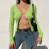 discover style ideas Cool Style Chain Green Pit Special Cardigan for Women New Sexy Versatile Millennium Hot Girl Outer Wear Top