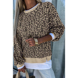 frat outfits Personalized Leopard Print round Neck Sweater for Women 2024 Winter New Contrast Color Stitching Long Sleeve Pullover for Women