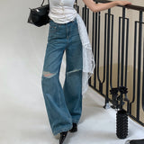 jeans Ripped Jeans Women's Summer Wide-Leg Pants 2024 Original Fashionable High Waist Loose Slimming Straight Trousers