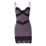 2000s fashion INS Style Sexy V-neck Stitching Lace Edge Strap Wrapped Chest Sheath Short Dress