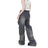 Wjczt street wear dti American-Style Retro Frayed Wide-Leg Workwear Jeans Women's Autumn and Winter Straight Loose Personalized Slim Casual Pants