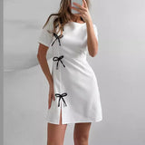 guys in skirts 2024 Summer and Autumn High Waist Split Dress Niche Bow Temperament Slim Commuter Style