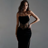 villian dress to impress outfit Cc170 Summer New Skirt Women's Sexy Lace Suede Stitching Slit Backless Dress