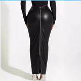 2024 fall fashion trends Women's Long Skirt Pu Skirt Autumn and Winter New Black Sheath Slimming Zipper Design