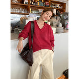 Fall Outfits Lazy Style Thick Needle Sweater for Women 2024 Autumn New V-neck Knitted Top 