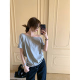 outfit ideas for school Pure Sexy off-Shoulder Loose plus Size Short-Sleeved T-shirt Women's Summer Korean Style New Casual Simple Bottoming Top Women's T-shirt Fashion