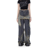 Wjczt street wear dti American-Style Retro Frayed Wide-Leg Workwear Jeans Women's Autumn and Winter Straight Loose Personalized Slim Casual Pants