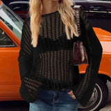 2024 Summer Hand Hook Blouse Beach Hollow Holiday Sweater Women's Long-Sleeved Shirt