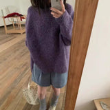 leapord outfit Gentle Style Circle Yarn Purple Pullover Women's Autumn and Winter New Style Nuo Jiji round Neck Sweater Top Fashion