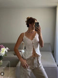 Wjczt  New White Lace Satin Sweet Slim Fit Small Camisole Button Style Women's Summer Top 3403