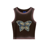 2000s fashion Tkpa American Hot Girl Style U-Neck Camisole Women's Summer Butterfly Patch Embroidered Retro Vest