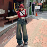 masc outfits Retro Nostalgic Loose Wide-Leg Jeans for Women 2024 Autumn New High Waist Draping Slimming Straight Mop Pants