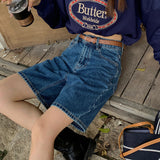 masc outfits Denim Blue Denim Shorts Women's Summer Fashionable Letter Embroidered High Waist Loose Slimming Straight Wide Leg Pants