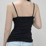 2000s fashion Style Personalized Black and White Striped Lace Stitching V-neck Camisole Hot Girl Back Inner Top