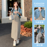 casual outfits Summer New Fashion Striped Pregnant Women Dress + Denim Coat Suit Two-Piece Set