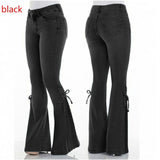 Wjczt 2000s dti Women's Jeans Mid-Waist Lace-up Denim Trousers Stretch Jeans Women's Flared Pants