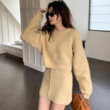 concert outfit Dongdaemun 2024 Winter New Fashion Solid Color Sweater Hot Girl Knitted Hip Skirt Two-Piece Suit for Women