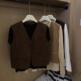 fall 2024 fashion trends Small Retro Buckle Suede Autumn New Vest Women's Korean-Style Fashionable V-neck Vest