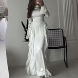 dress to impress Women's Autumn round Neck Bell Sleeve Elegant High Waist Stitching Slimming Dress Women