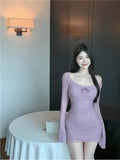 cherry blossom dress to impress Pure Hot Girl Mesh Stitching Long Sleeve Dress Women's Autumn and Winter Sexy Backless Bow Skirt Hip Skirt