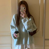  New Autumn and Winter Loose Skin-Friendly Solid Color round Neck Knitted Lazy Outer Wear Pullover Thickened Soft Glutinous Sweater for Women