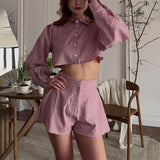 combo dress Striped Plaid Belly-Exposed Shirt Suit Pants Elegant Commuter High Waist Shorts Suit