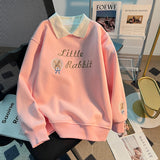 clothes Internet Celebrity Girls' Korean-Style Loose Lapel Long-Sleeved Top for Middle and Big Children Spring and Autumn New Fashionable Fashionable Sweater with Letters