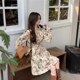 2024 fall fashion trends 2024 Early Autumn Design Sense V-neck Lace-up Floral Dress Women's Fashion Design Sense Outer PU Leather Vest