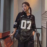 90s streetwear Retro Hip Hop Jersey Loose Short Sleeve T-shirt for Women 2024 Summer New High Street American Half Sleeve Top Fashion