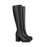 fall boots Style Winter Thick-Soled High Heel 40-43 Square Toe Zipper High-Top Women's Boots Fashion