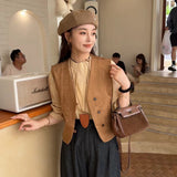 fall 2024 fashion trends Small Retro Buckle Suede Autumn New Vest Women's Korean-Style Fashionable V-neck Vest