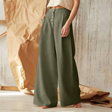 Wjczt teacher outfits Women's Solid Color High Waist Casual Button Cotton Linen Wide Leg Pants