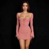 going out outfits 2024 Solid Color Fashion Hollow-out Halter Tube Top Dress Women's Spring and Summer Square Collar Women's Sexy Lace-up Short Skirt