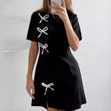 guys in skirts 2024 Summer and Autumn High Waist Split Dress Niche Bow Temperament Slim Commuter Style