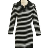 trending fall outfits 2024 Polo Collar Pullover Striped Long Sleeve Knitted Dress Women's Spring and Autumn Waist Slimming Midi Dress Women