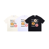 shirt Cute Donut Printed Youth Short-Sleeved T-shirt Men and Women Couple Casual Loose round Neck T-shirt 