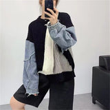 2024 fall fashion trends Denim Stitching Twist New Sweater Women's Spring and Autumn Pullover Top Slimming Temperament Loose Sweater Women's Clothing