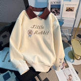 clothes Internet Celebrity Girls' Korean-Style Loose Lapel Long-Sleeved Top for Middle and Big Children Spring and Autumn New Fashionable Fashionable Sweater with Letters