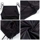 Wjczt dress to impress codes Sexy Hot Girl Backless Slimming Sling Dress French Retro Niche Pleated Drawstring Adjustable Black Dress