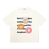 shirt Cute Donut Printed Youth Short-Sleeved T-shirt Men and Women Couple Casual Loose round Neck T-shirt 